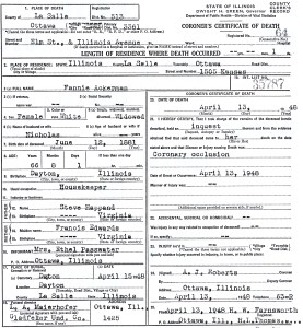 Fannie Ackerman death ceertificate