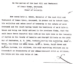 Isaac Green - Evidence of death