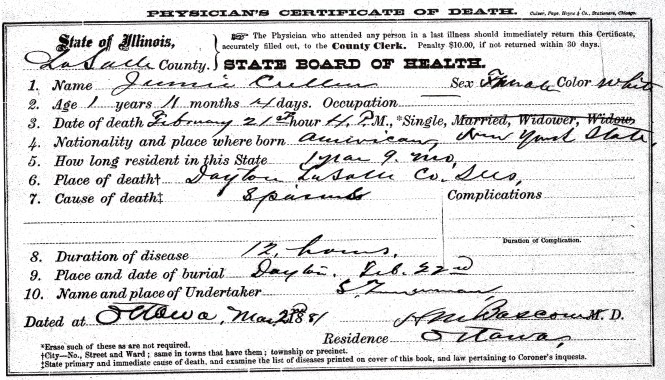 Cullen, Jennie - death certificate