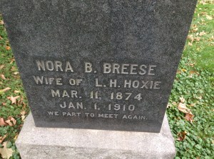 Nora B Breese Hoxie, tombstone