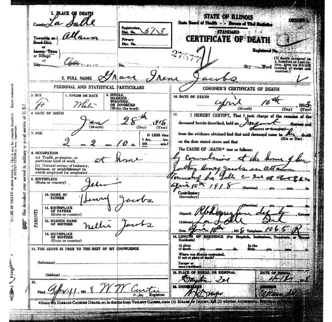 Jacobs, Grace Irene - Death certificate
