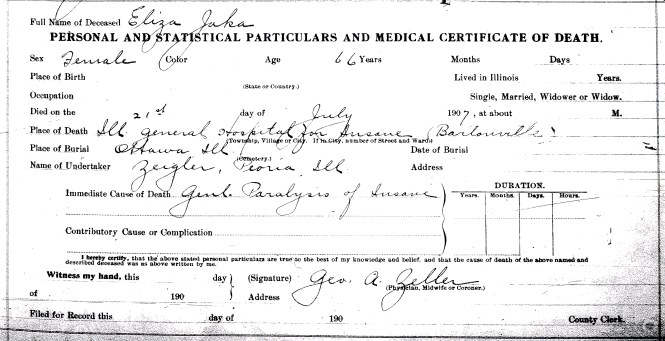 Jaka, Eliza - death certificate