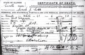 Lohr, Sarah J - death certificate