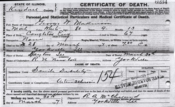 Makinson, George W - death certificate