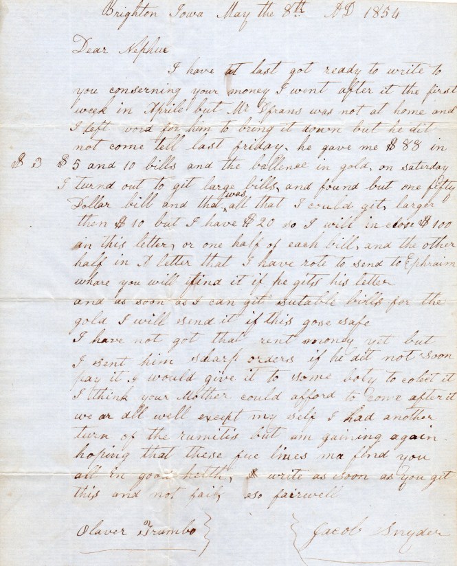 Letter: Snyder, Jacob to Oliver Trumbo