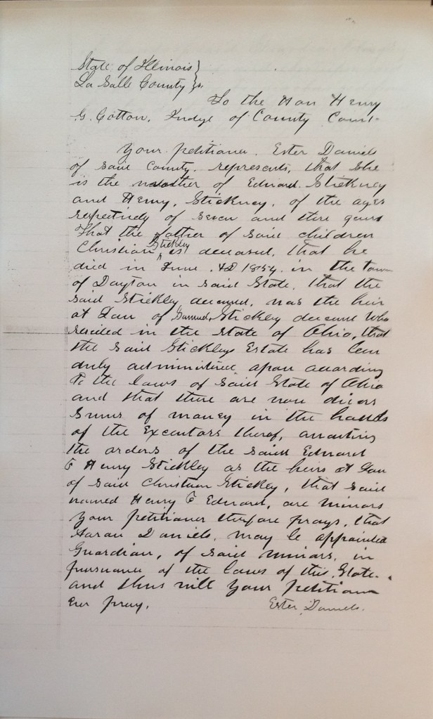 guardianship request of Esther Stickley Daniels