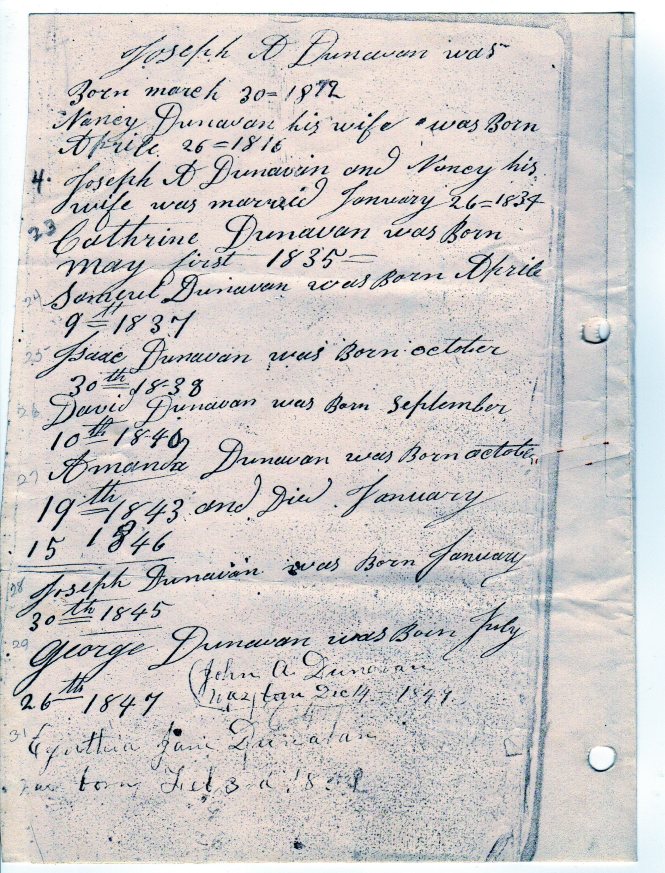 Dunavan family register